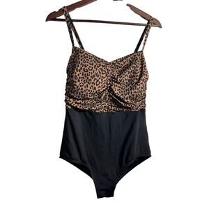 Lands End Women’s Animal Print Cheetah Tummy Control One Piece Swimsuit Size 12